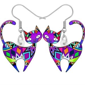 Women's jewelry unique multi-colored designed cat dangle earrings!